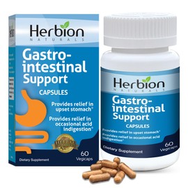 Herbion Naturals Gastro-intestinal Support Herbal Blend for Upset Stomach Relief, Gastrointestinal Health and Function, Occasional Acid Indigestion, Healthy Intestinal Flora, 60 Vegicaps - Pack of 3
