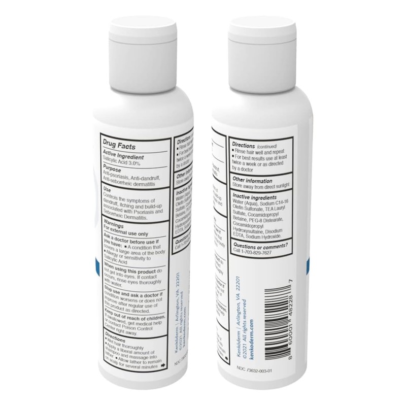 Kenkoderm Psoriasis Shampoo - 3 Percent Salicylic Acid Formula, Anti-Dandruff