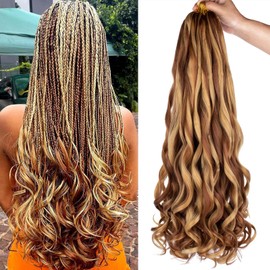 9 Packs French Curls Braiding Hair Mix Blond and Brown 75g/Pack French Curly Crochet Braids Pre Stretched Bouncy Loose Wavy Hair For Box Braids Hair
