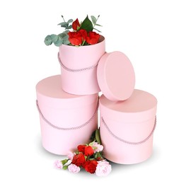 Premium Quality Round Flower Box, Gift Boxes for Luxury Flower and Gift Arrangements, Set of 3 pcs (Pink)