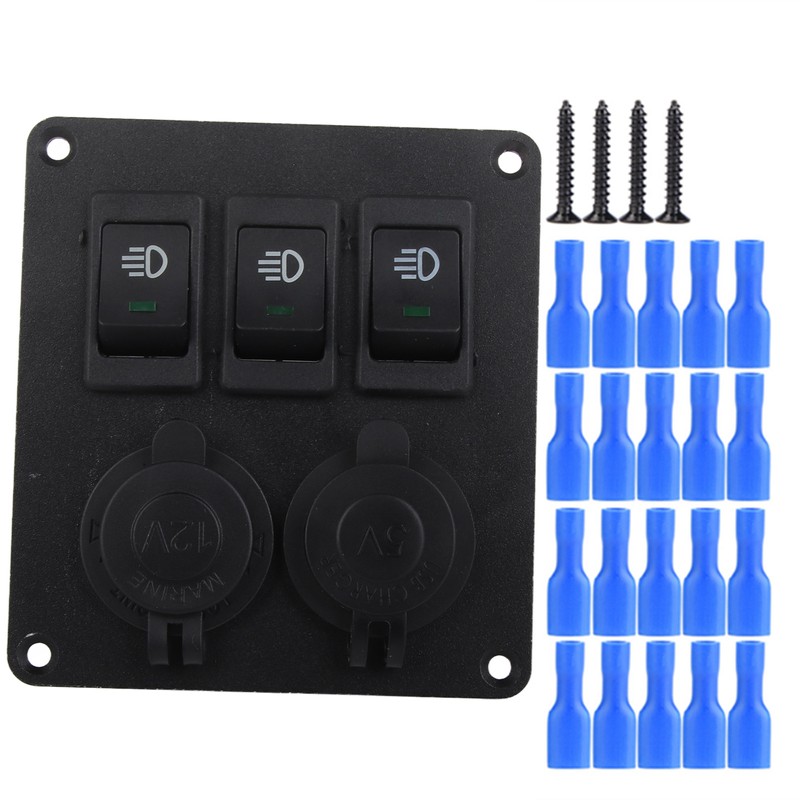 Car Marine 3+2combination LED Single Rocker Green Light Switch+Car Charger
