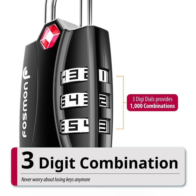 Fosmon TSA Approved Locks for Luggage. Suitcase Locks with Open