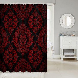 Feelyou - Juego de cortina de ducha estilo clásico de damasco floral oriental antiguo, para adultos, 182 x 182 cm, gótica, bohemia, bohemio, accesorios de baño exóticos