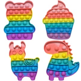 Cuackamily 4 Packs Pop Bubble Fidget Toy Set, Relief Anxiety Autism, Anti-Stress Toy Rainbow, Dinosaur, Alpaca, Bear, Ice Cream, Children's Birthday Party Favours for Children and Adults