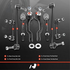 A-Premium Set of 8, Front Inner Outer Tie Rod End, Front and Rear Sway Bar Link, Compatible with Ford Fusion 2013-2020, Edge 2015-2021, Lincoln MKZ 2013-2020, MKX 2016-2018