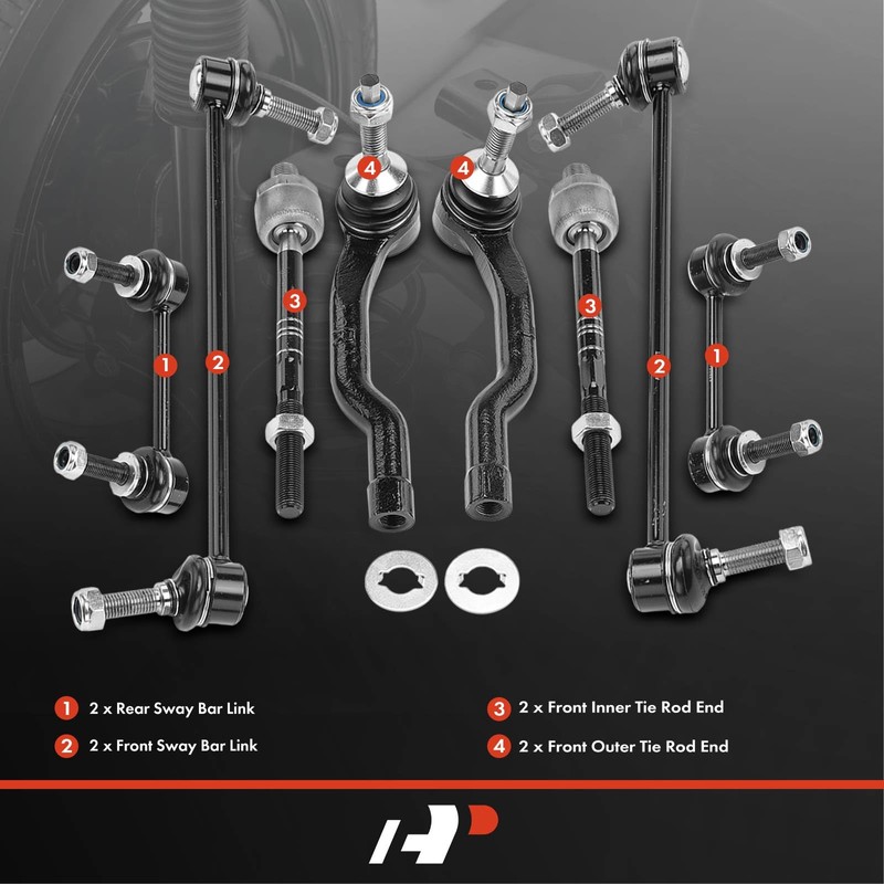 A-Premium Set of 8, Front Inner Outer Tie Rod End,
