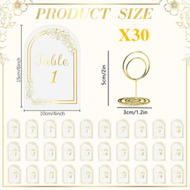 Wedding Table Numbers, 1-30 with 30 Pcs Table Number Holders Gold Table Number Cards with Place Card Holders 4" x 6" Self-Standing Table Cards for Wedding/Birthday Reception.