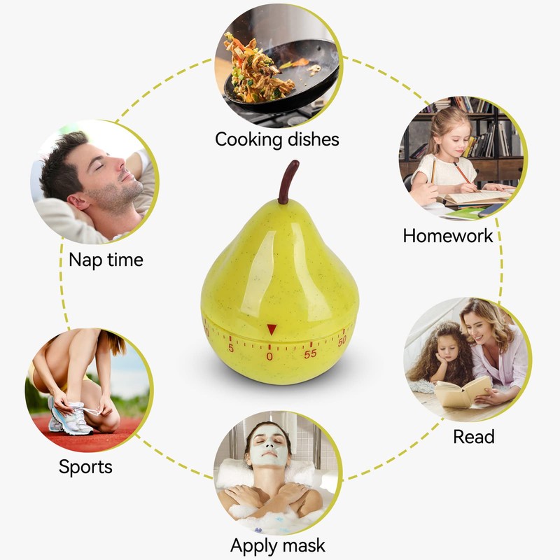 Mechanical Kitchen Timer,60 Minutes Cartoon Pear Timer Countdown Alarm Clock,Mechincal