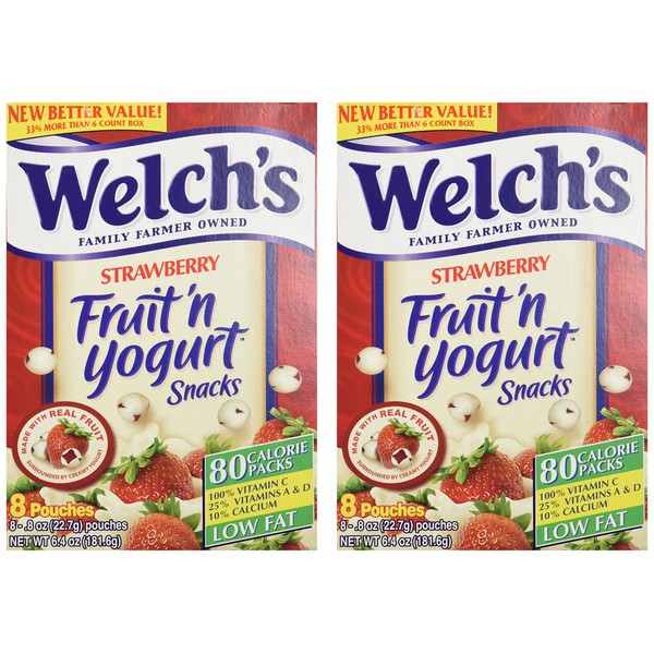 Welch's Strawberry Fruit'n Yogurt Snacks 8 Pouches (2 Pack - 16 Pouches Total)
