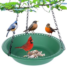Hanging Bird Feeder for Outside, Hanging Bird Feeder Tray with Drainage Holes Fit Most Bird Seed, Rugged Recycled Plastic Wild Bird Feeding Station, Great for Attracting Wild Birds (12 inch, Green)
