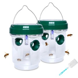 2 Pack Solar Wasp Traps Outdoor Hanging Yellow Jacket Trap Carpenter Bee Traps for Outside Hornet Trap Wasp Catcher with UV LED Light Reusable Yellow Jackets Killer for Flies Insects