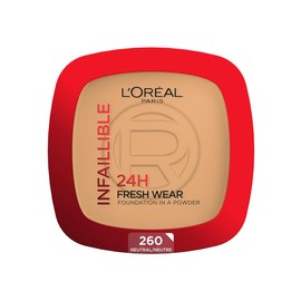 L'Oréal Paris Infallible 24H Fresh Wear, Base de Maquillaje en Polvo con SPF 25+, Alta Cobertura con Acabado Mate, Larga Duración y Control de Brillo, Tono 260 Golden Sun