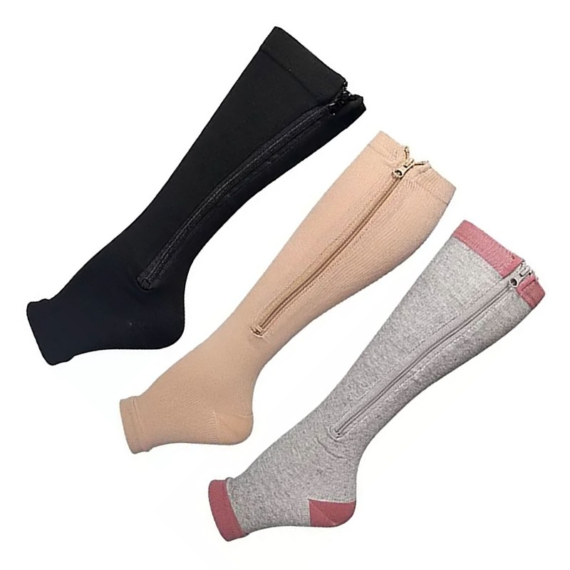 3 Pairs Zipper Compression Socks Nylon Open Toe Compression Socks