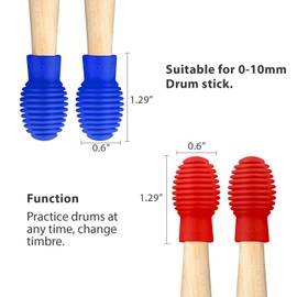 4 Pieces Drum Mute Drum Dampener Silicone Drumstick Silent Practice Tips Percussion Accessory Mute Replacement Musical Instruments Accessory (Blue, Red,Grid)