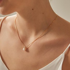 BRAYEG 10mm Sterling Silver Pearl Pendant,Dainty CZ Necklace Freshwater Pearl Necklace for Women Adjustable Necklaces,Simple Pearl Necklaces for Everyday Jewelry Gifts.