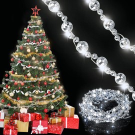 33 Feet Christmas LED Bead Garland Decorations Lights Garland Knit Lightbulb Garland Christmas Pearl Bead Garland with Lights for Christmas Wreath Party Fireplace Indoor Outdoor Decor (Silver)