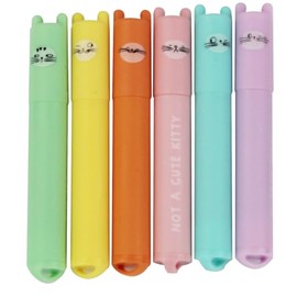 OULU Mini Highlighter, Cute Cat Highlighter, Pack of 6 Pastel Colours