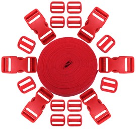 HARSKIYER 1 Inch Buckles and Straps Set, 11 Yards Nylon Webbing, 6 Pcs Quick Side Release Buckles with 12 Pcs Tri-Glide Sliders, Heavy Duty Dual Adjustable Snap Clips and Strap for Replacement (Red)
