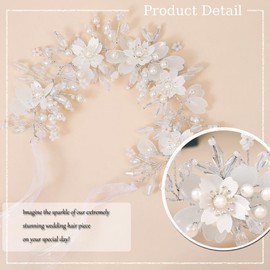 IYOU Flower Girl Headband White Flowers Communion Headpiece Pearl Crystal Hair Pieces Bridal Wedding Hair Accessories for Princess Girls
