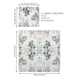 WRAPAHOLIC 25Pcs Eucalyptus Napkins - 2-Ply Disposable Paper Luncheon Napkin for Wedding Holiday Tableware Party Supplies, Rose Pink Foil Eucalyptus Leaves - 6.5 x 6.5 In