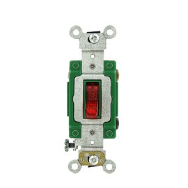 Leviton 3031-PLR 30 Amp, 120 Volt, Toggle Pilot Light, Illuminated On, Neutral Single-Pole AC Quiet Switch, Extra Heavy Duty Grade, Self Grounding, Red