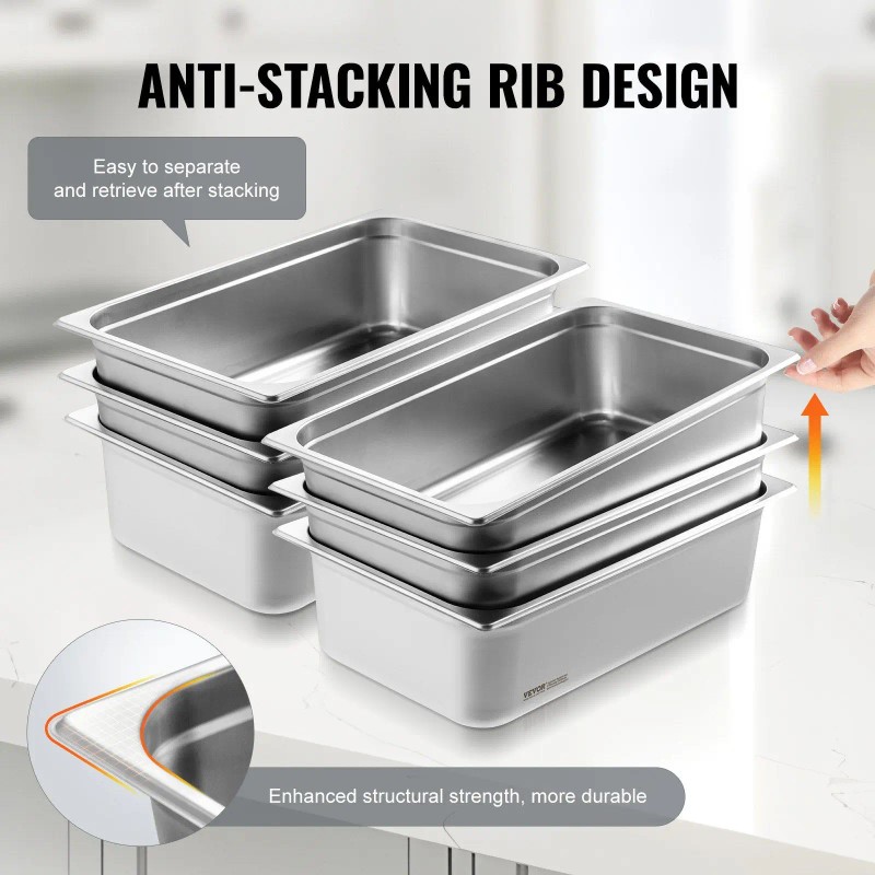 Steam Table Pan 6 In Deep Anti Jam Polished Finish