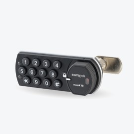 Somlock miniK10 Standard Electronic Cabinet Lock – 12-Button Keypad, 10-Year Battery Life, IP54 Waterproof Rating, Compact Design, Surface & Flush Mount, Black/White, Knob on The Right