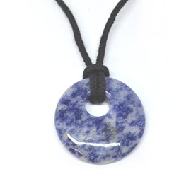 Sodalite Crystal Donut Necklace on Black Thong with Clasp - Calms the mind