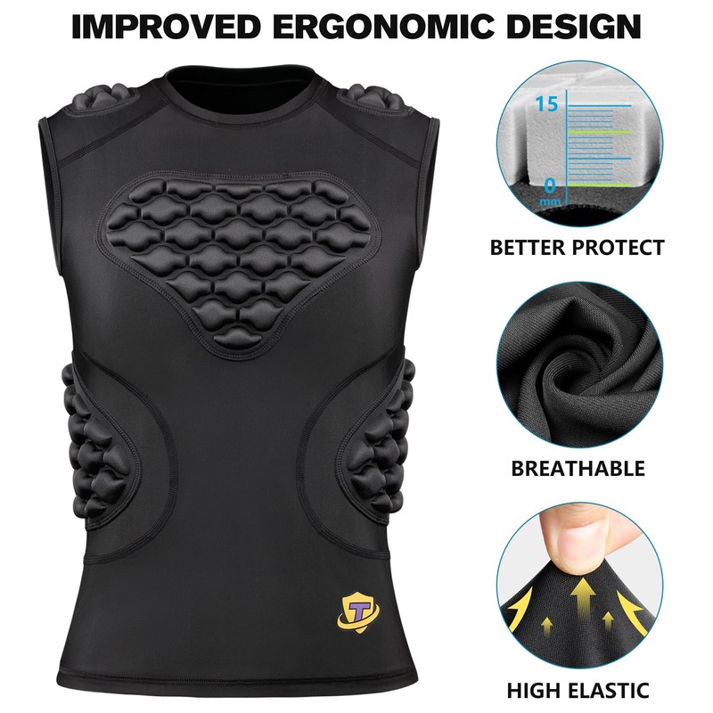 Eicolorte Youth Padded Compression Shirt, Machine Washable Kids Chest Rib