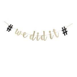 We Did It Gold Glitter Banner, Graduation Party Sign Bunting Decor Supplies