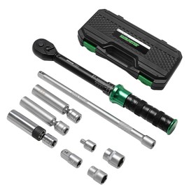LLAVETOR 9Pcs Spark Plug Socket Set 3/8" 5-45Ft.lb Torque Wrench with Universal Spark Plug Socket, 1/2 and 1/4 Adapters and Extension Rod