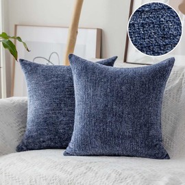 Home Brilliant Dark Blue Decor Supersoft Chenille Cushions 45cm x 45cm, Plush Textured Velvet Cushion Covers for Sofa Couch Bench, 2 Packs, 45x45cm, 18 inch, Dark Blue
