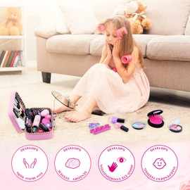 Children's Make-Up Set Girls, Washable Make-Up Children's Vanity Case Toy Children Makeup Set Role Play Cosmetic Toy Christmas Gift for Girls 4 5 6 7 8 9 10 11 12 Years