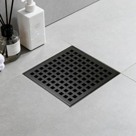 BAUNVB Square Shower Drain 4 inch, Matte Black 304 Stainless Steel Floor Drain for Bathroom, Removable Tile Insert Grate Includes Hair Strainer