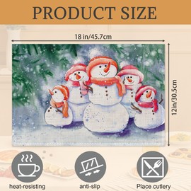 Christmas Placemats Set of 6,Washable Heat Resistant 12×18 Inch Linen Table Mats Snowmen Place Mats for Party Outdoor Dining Décor