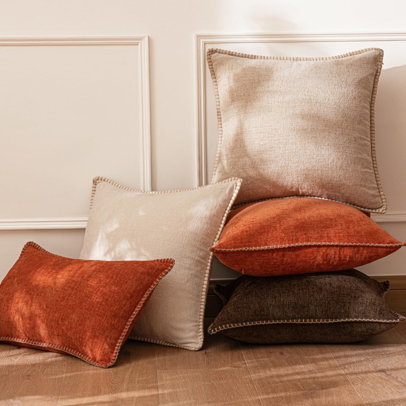 ANRODUO Pack of 2 Rust Chenille Throw Pillow Covers 18x18