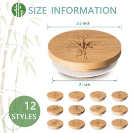 Tessco for you 12 Pieces Yogurt Jar Lids Inspirational Yogurt Bamboo Lids Set with Silicone Sealing Compatible with Oui Jars, Smile Happy Kind Plant(Flower and Herb)