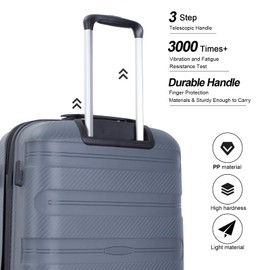Tripcomp Gray-21 3-Piece Hardshell Luggage Set, Lightweight Suitcase Set with Spinner Wheels, TSA Lock, Checked and Carry-on Luggage (20/24/28 inch)
