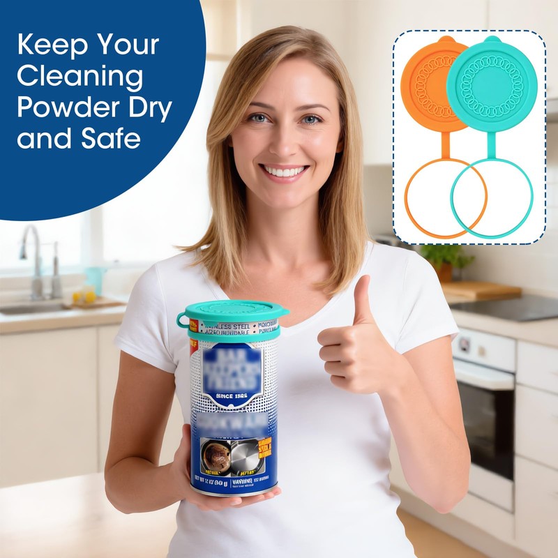 2Pack Silicone Powder Cleanser Lids for Bar Keepers Friend,Comet,Ajax Powder