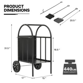 MoNiBloom 2.6 ft Firewood Rack with Tools Wheels, Indoor Outdoor Fire Wood Storage w/3-Pieces Tool Set, 440 lb Capacity Firewood Holder