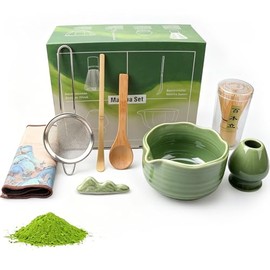 Matcha Kit, Kit de Matcha Ceremonial 8 Piezas, Juego de Completo con Batidor, Cuenco con Boquilla Cuenco Cuchara Agitadores Colador, Set de MatchaT...
