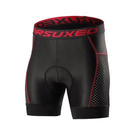 ARSUXEO Men's Cycling Shorts 5D Gel Padded Mountain Bike Undershorts for Men Cycling Liner U06, red