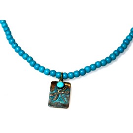Elaine Coyne Wearable Art Patina Dragonfly Necklace - Turquoise