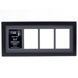 Creative Letter Art - 4 Opening 5x7 Black Picture Frame with 10x24-inch Black Mat Collage including Full Strength Glass, Alphabet Photography