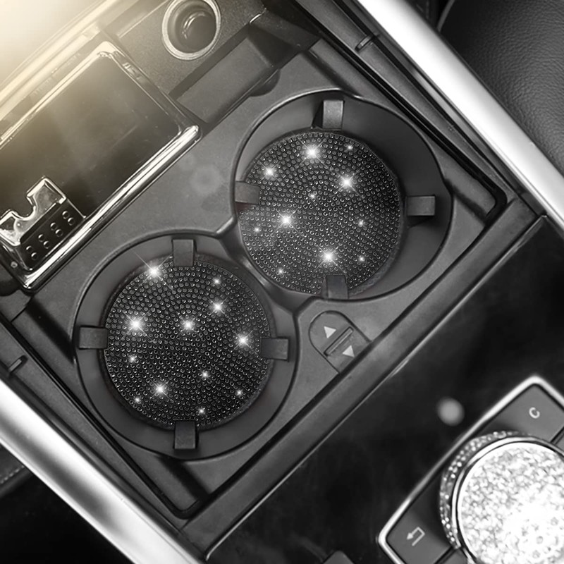 2PCS Bling Car Cup Holder Coaster, Handcrafted Rhinestone Crystal Cup