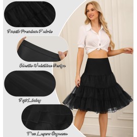 Wikoan Women's 50s Vintage Petticoat A-line Underskirt for Ladies Rockabilly Tutu Skirt Half Slip Black, S