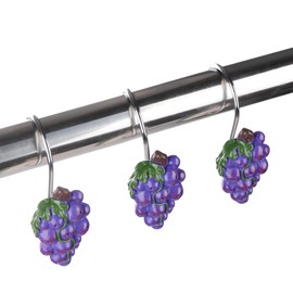 Grape Shape Shower Curtain Hooks Purple Set of 12, Decorative Anti Rust Shower Curtain Rings for Bathroom Shower Rods Curtains