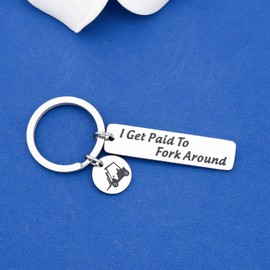 FAADBUK Funny Forklift Driver Keychain Forklift Driver Gift I Get Paid to Fork Around Jewelry Forklift Gift, stainless steel, metal, stainless-steel