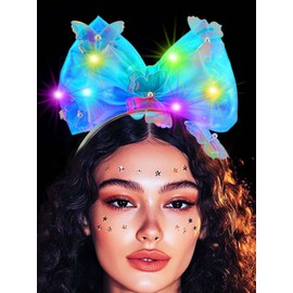 JONKY Light Up Bow Headband Blue Bowknot Hair band Glowing Butterfly Headwear Costume Hair Accessories for Women (Blue, one size)