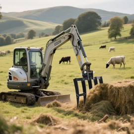 Mini Excavator Rake Attachment, Wide Backhoe Rake Fit for 0.8T-1.5T Mini Excavators Hole Diameter: 25MM/0.98in, Span: 90MM/3.54in for Excavator Attachment Black